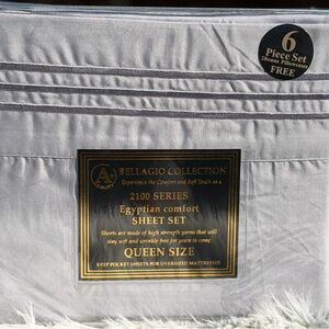 6PCS Queen size bed sheets set, deep pocket, silver/gray Bellagio Collection